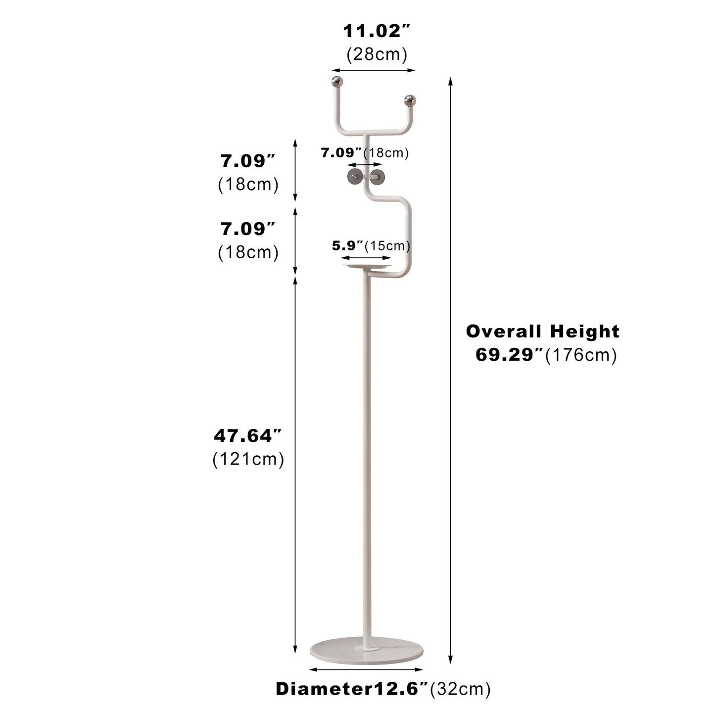 JIAYUEJU Freestanding Coat Rack Metal Clothes Rack with Marble Base Corner Coat Rack for Bedroom Entryway Hallway Office 12.6x11.02x68.9 Inches